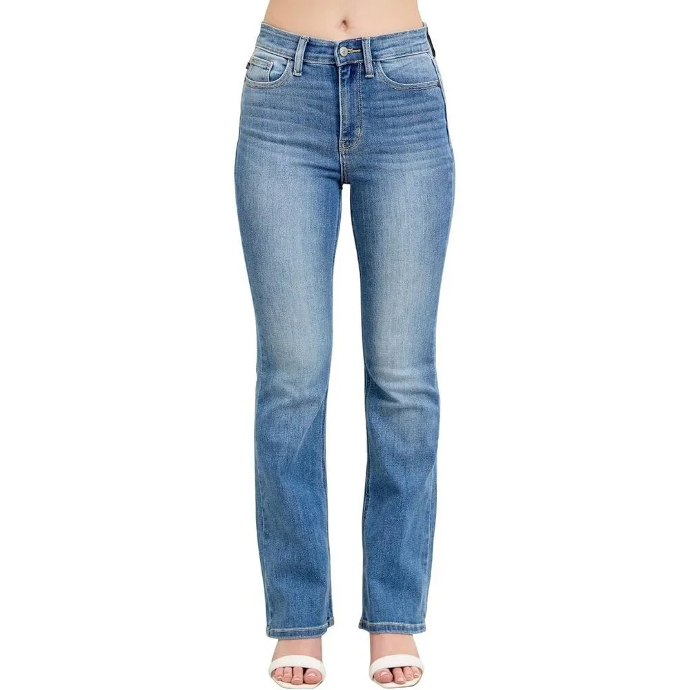 Women’s High Waist Bootcut Jeans Plus Size Contrast Wash Classic Style
